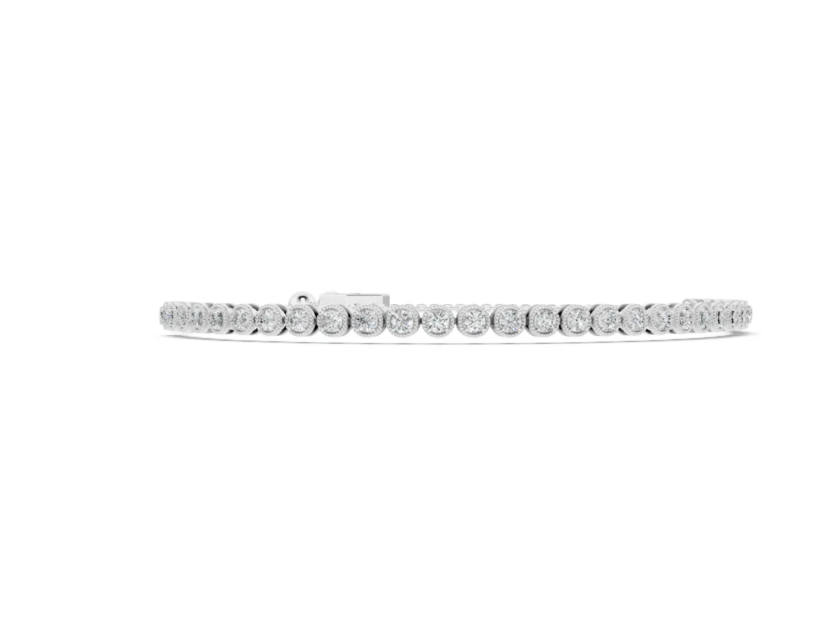 Round Diamond Bezel-Set Tennis Bracelet Set in White gold with Adjustable Box Chain