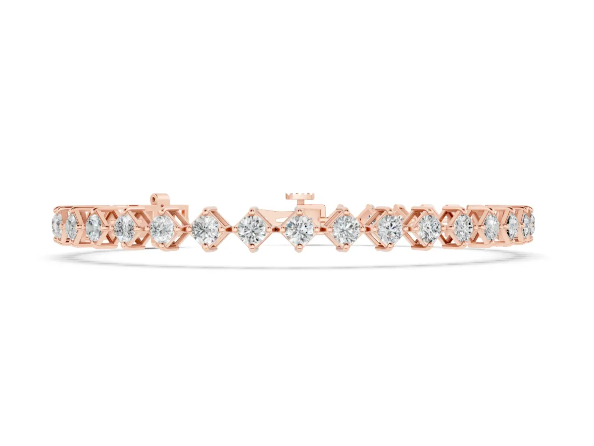 Princess Cut Diamond Tennis Bracelet Set in Rose gold with Square Prong Setting
