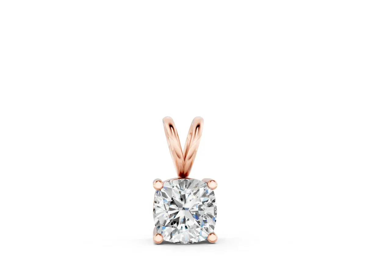 Cushion Diamond Solitaire Pendant Set in Rose gold with Prong Setting