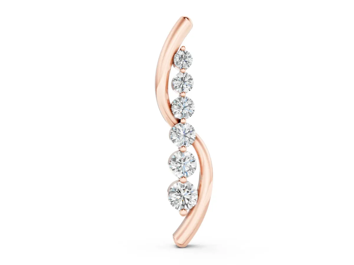 Round Diamond Curved Pendant Set in Rose gold with Prong-Set Linear Row