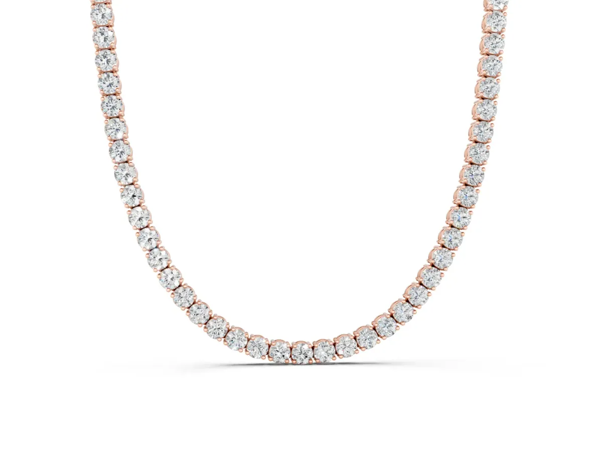 Round Diamond Tennis Necklace Set in Rose gold with Four-Prong Setting