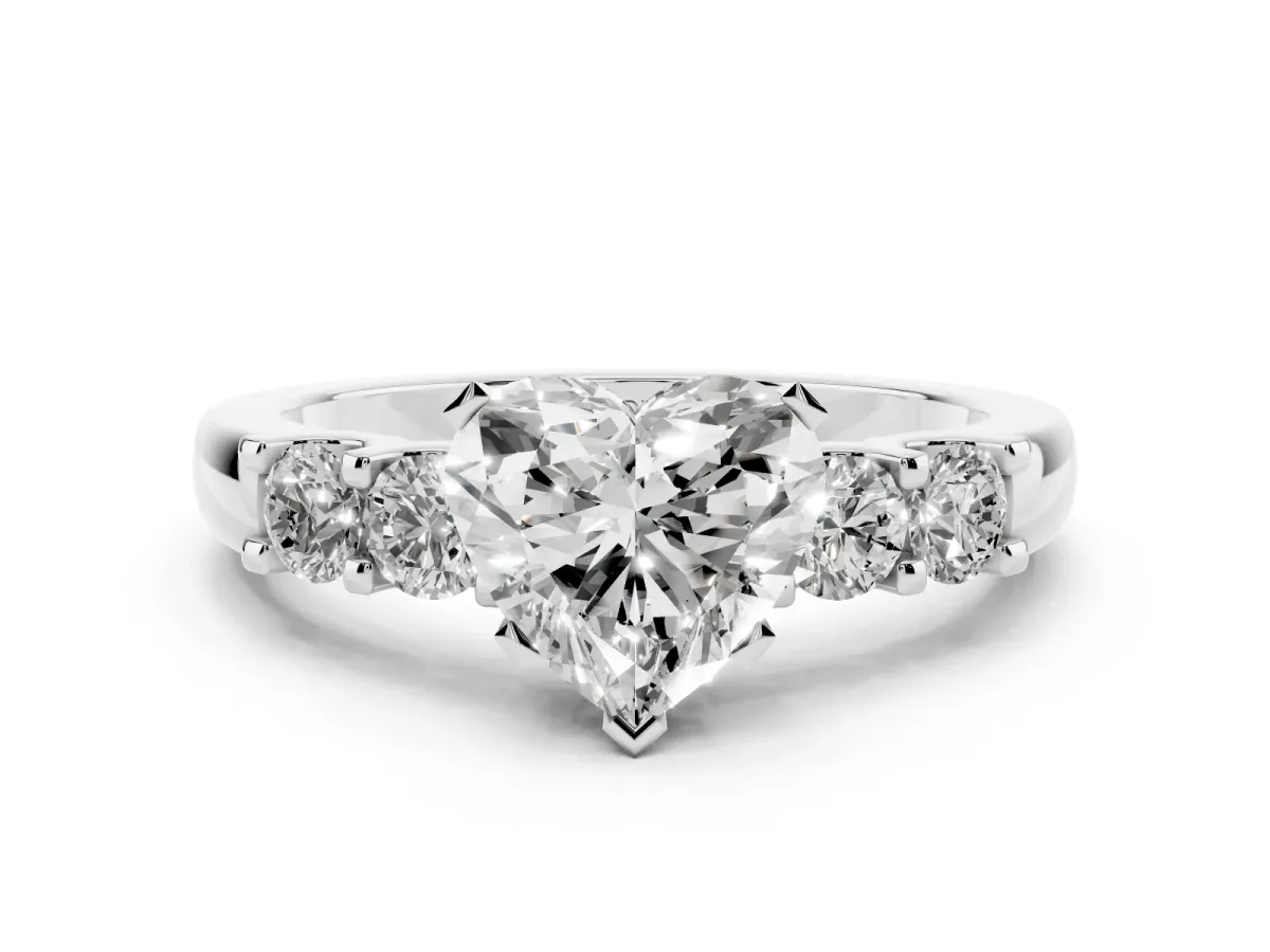 Heart Cut Diamond Five-Stone Prong Set Engagement Ring Set in Platinum with Channel Band