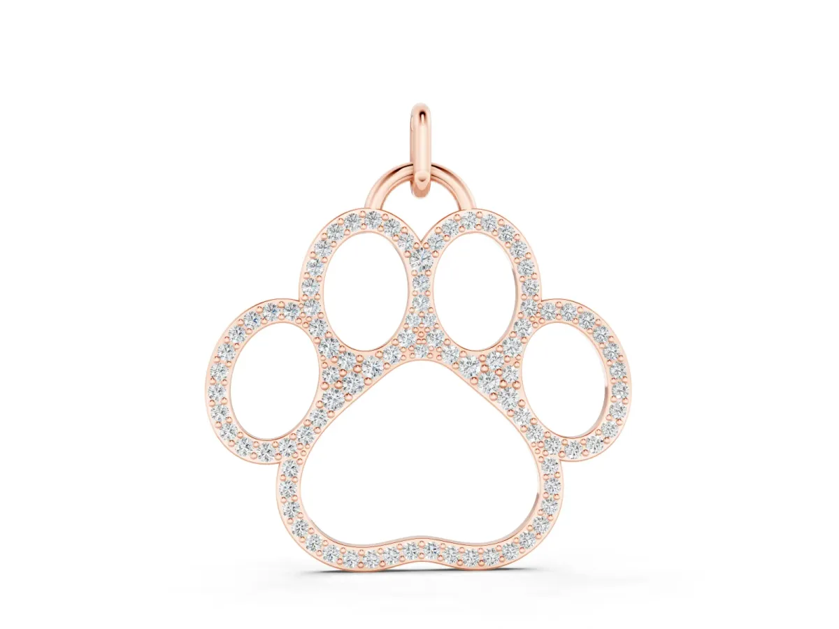 Pavé Round Diamond Paw Pendant Set in Rose gold with Prong Setting
