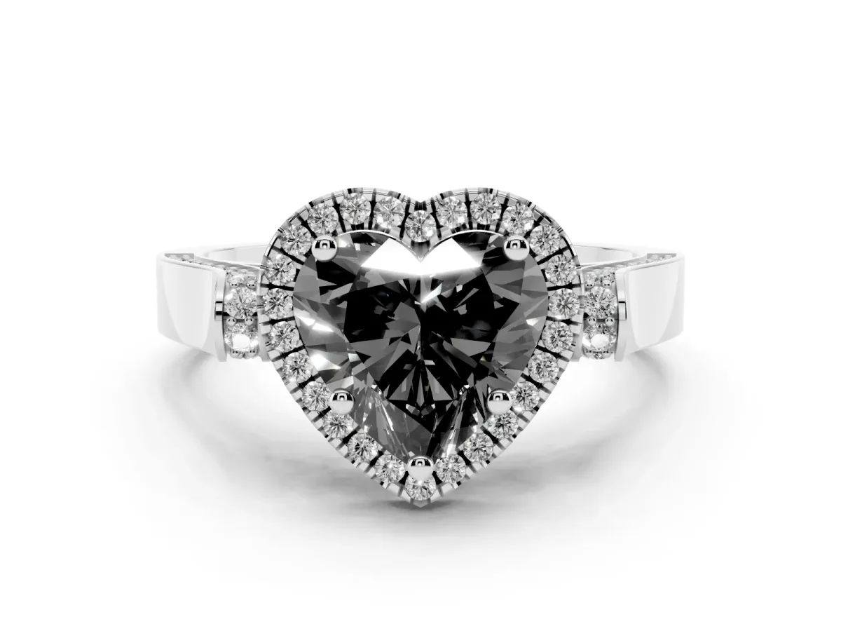 Fancy Black Heart Cut Diamond Halo Ring Set in White gold with Twist Band and Pavé Accents
