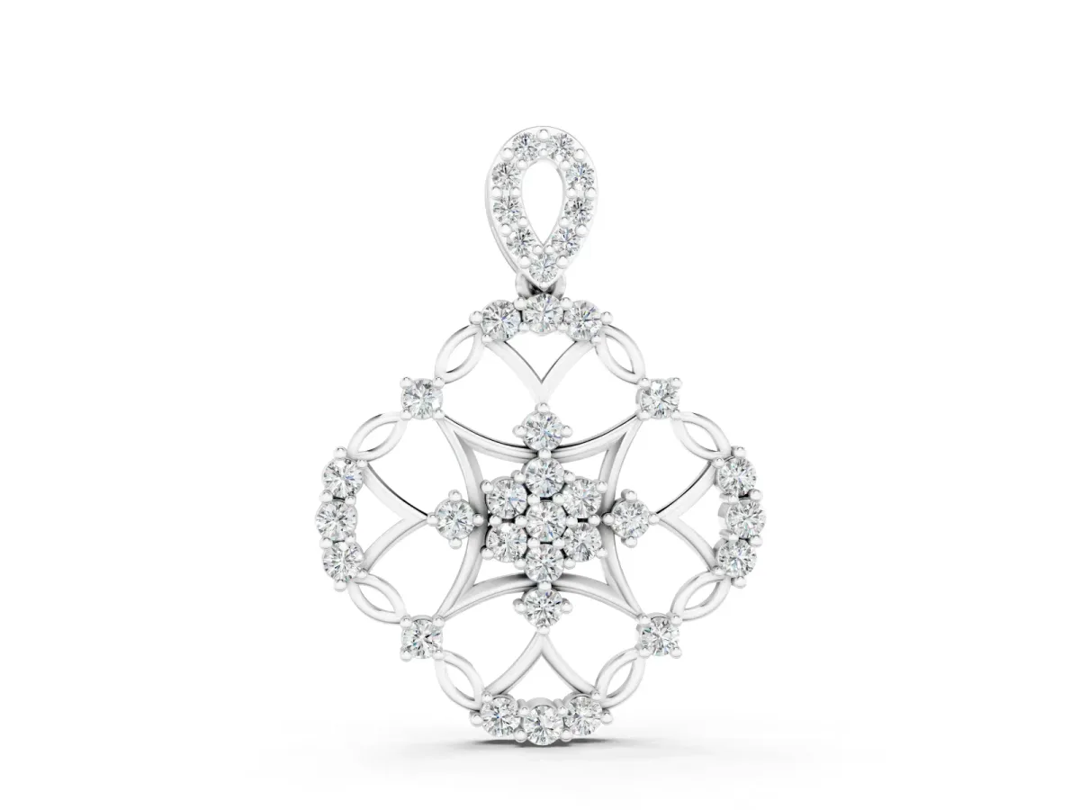 Round Diamond Halo Pendant Set in White gold with Pavé Openwork