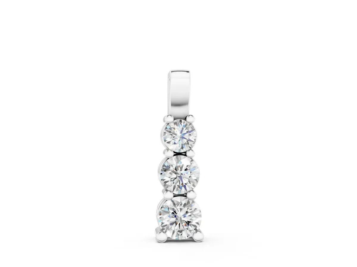 Round Diamond Vertical Pendant Set in Silver with Stacked Prong-Set Stones