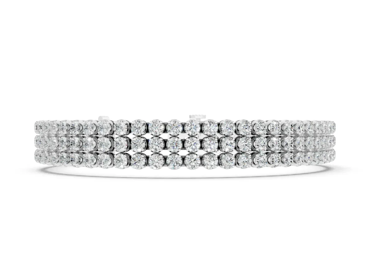 Round Diamond Three-Row Tennis Bracelet Set in White gold with Bezel Setting