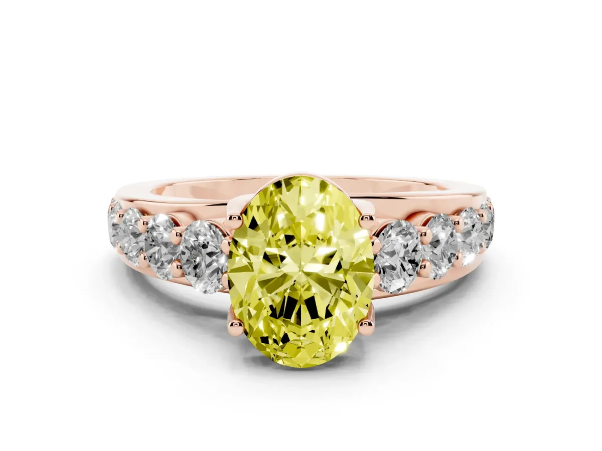 Fancy Yellow Oval Cut Diamond Pavé Engagement Ring Set in Rose gold with Prong Setting