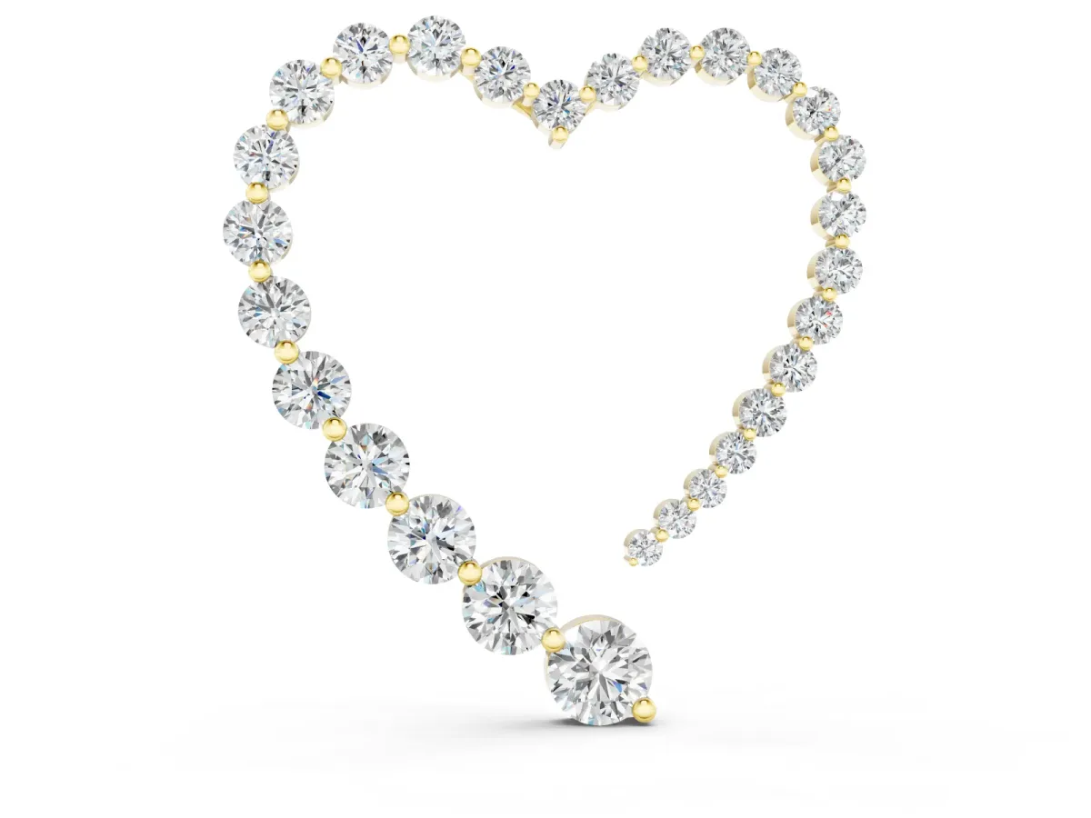 Round Diamond Heart Pendant Set in Yellow gold with Prong-Set Outline