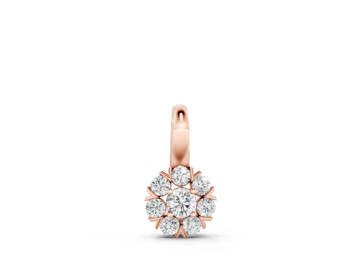 Round Diamond Floral Cluster Pendant Set in Rose gold with Prong-Set Center
