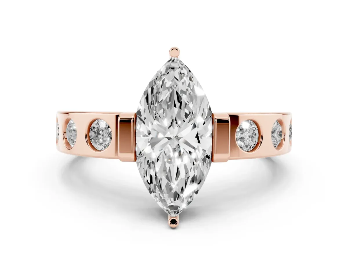 Marquise Cut Diamond Channel-Set Band Ring Set in Rose gold with Bezel Prong Setting