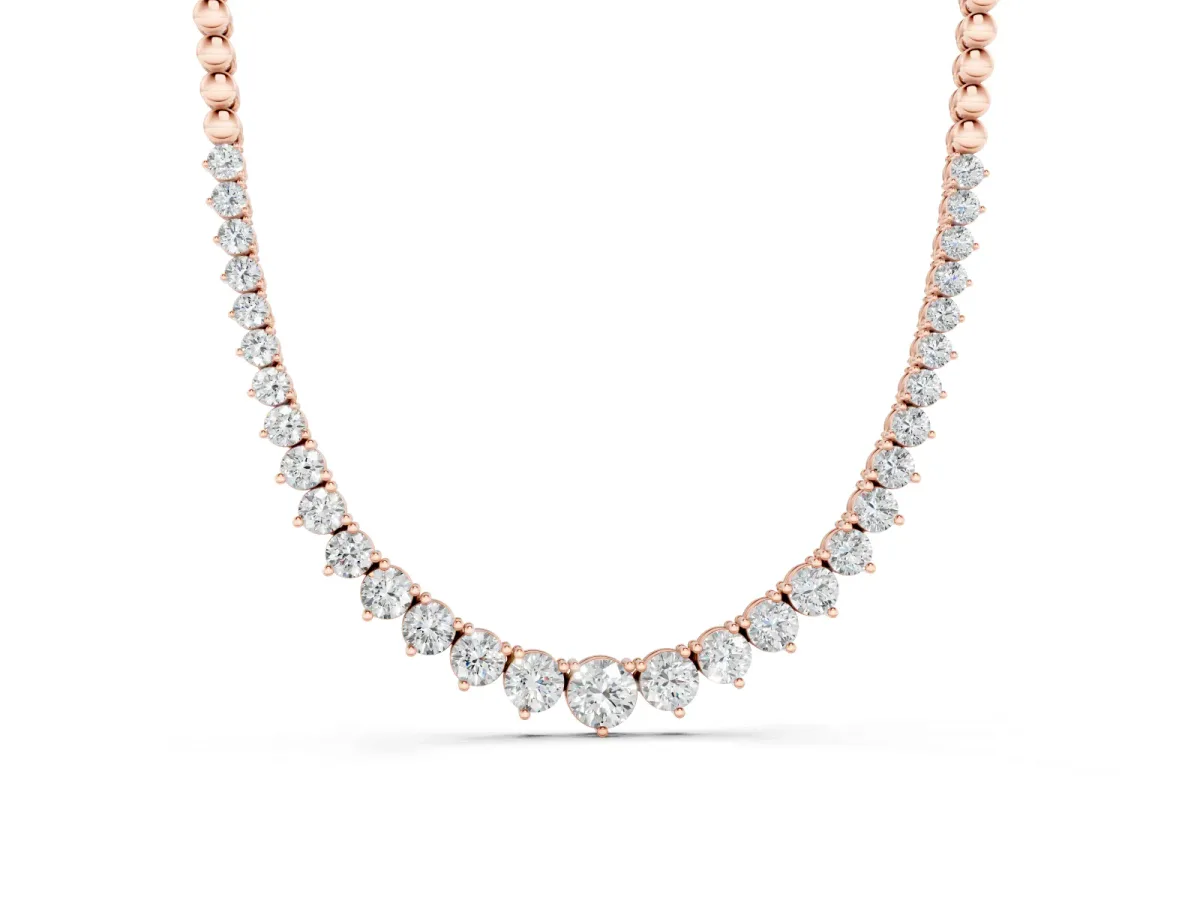 Round Diamond Graduated Tennis Necklace Set in Rose gold with Prong Setting