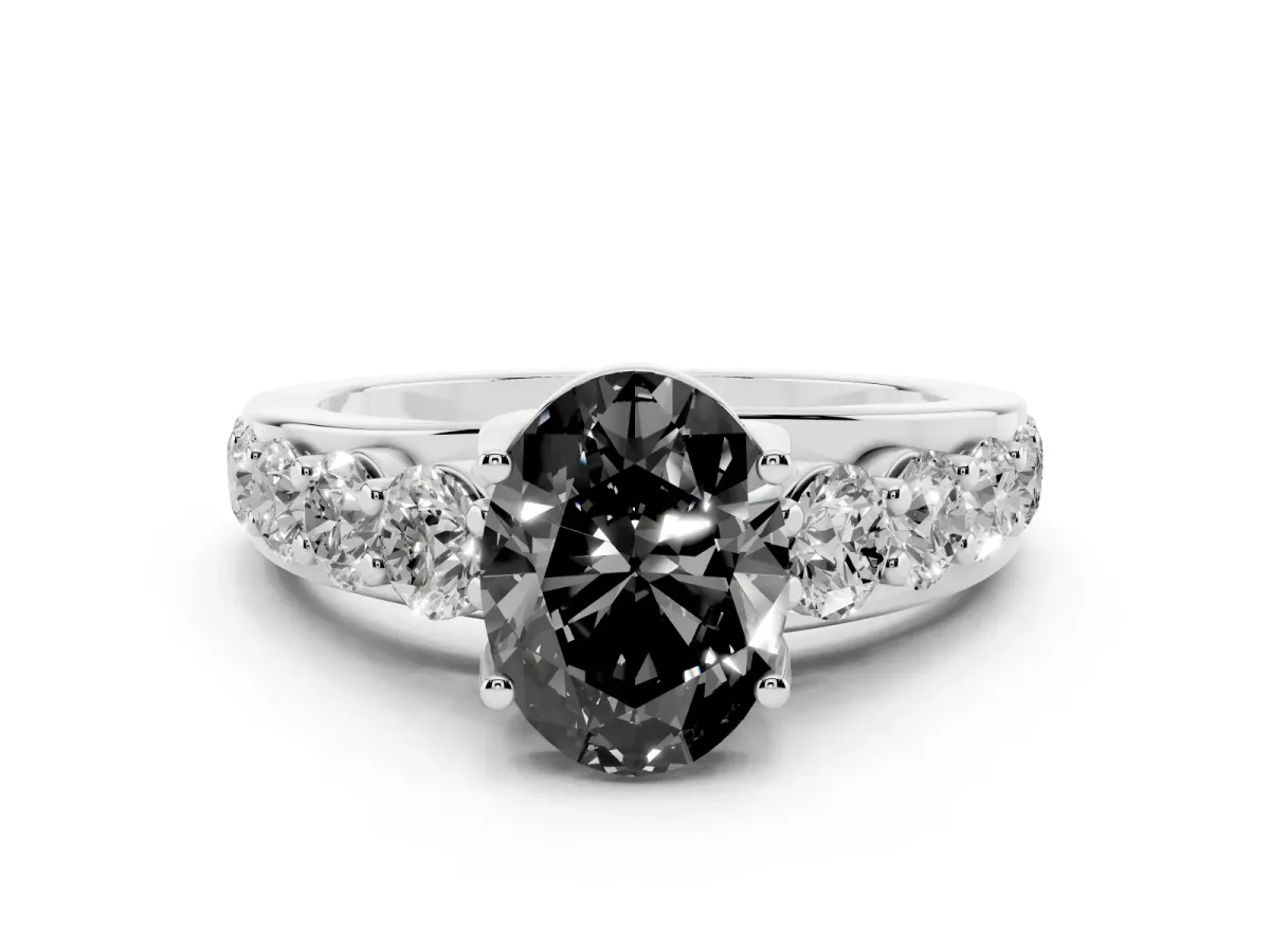 Fancy Black Oval Cut Diamond Pavé Engagement Ring Set in Platinum with Prong Setting