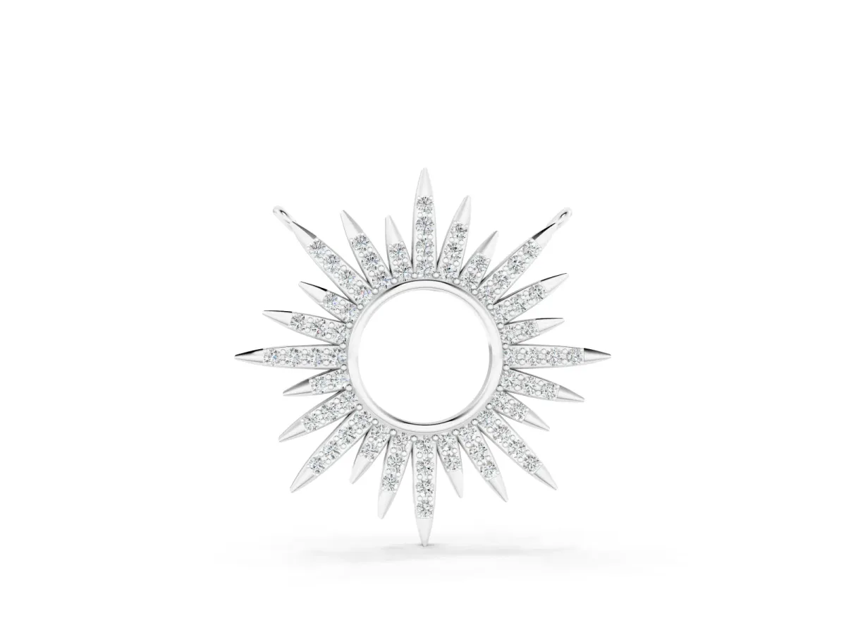 Round Cut Diamond Sunburst Pendant Set in Silver with Pavé Setting