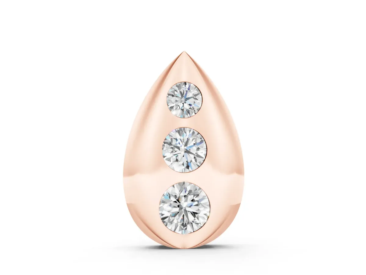 Round Diamond Teardrop Pendant Set in Rose gold with Three Bezel-Set Stones