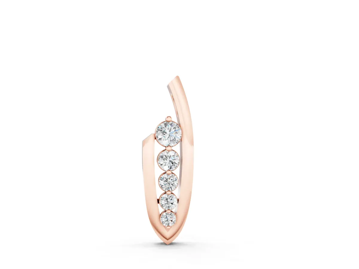 Channel Set Round Diamond Curved Pendant Set in Rose gold with Bar Prongs
