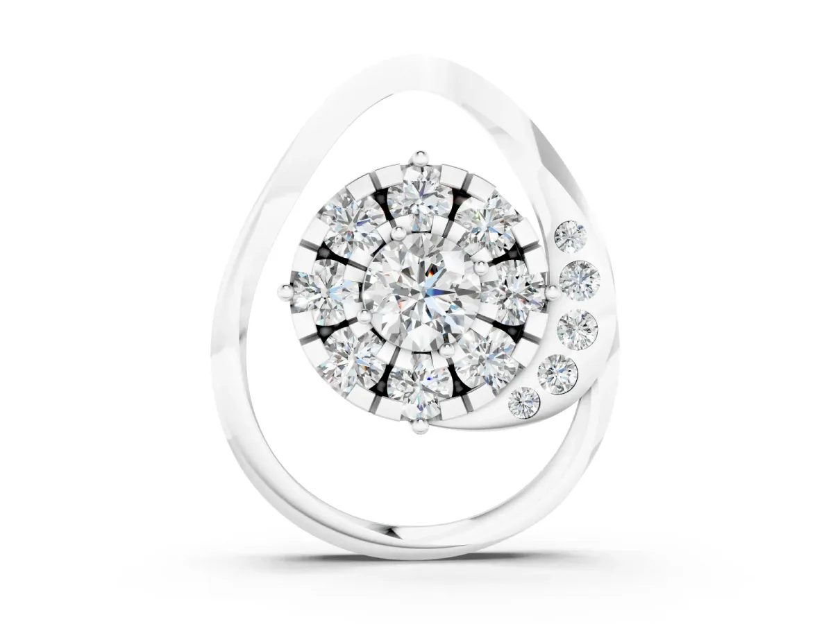 Round Cluster Diamond Teardrop Pendant Set in Silver with Prong-Set Stones