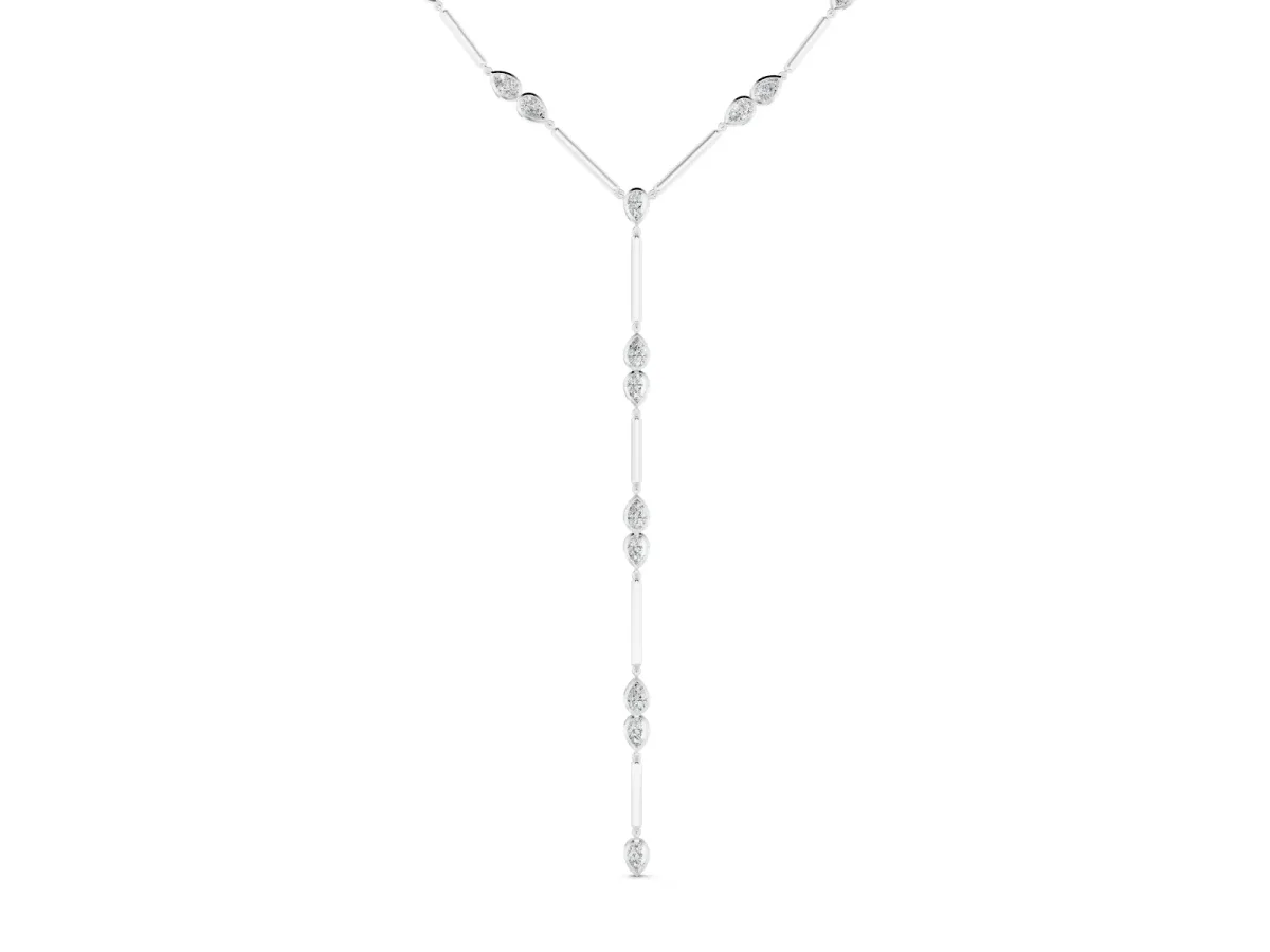 Pear Diamond Lariat Necklace Set in Silver with Station Accents