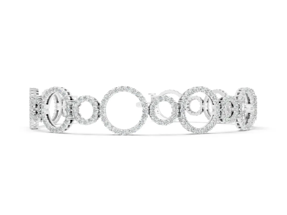 Round Cut Diamond Halo Circle Link Bracelet Set in White gold with Pavé Setting