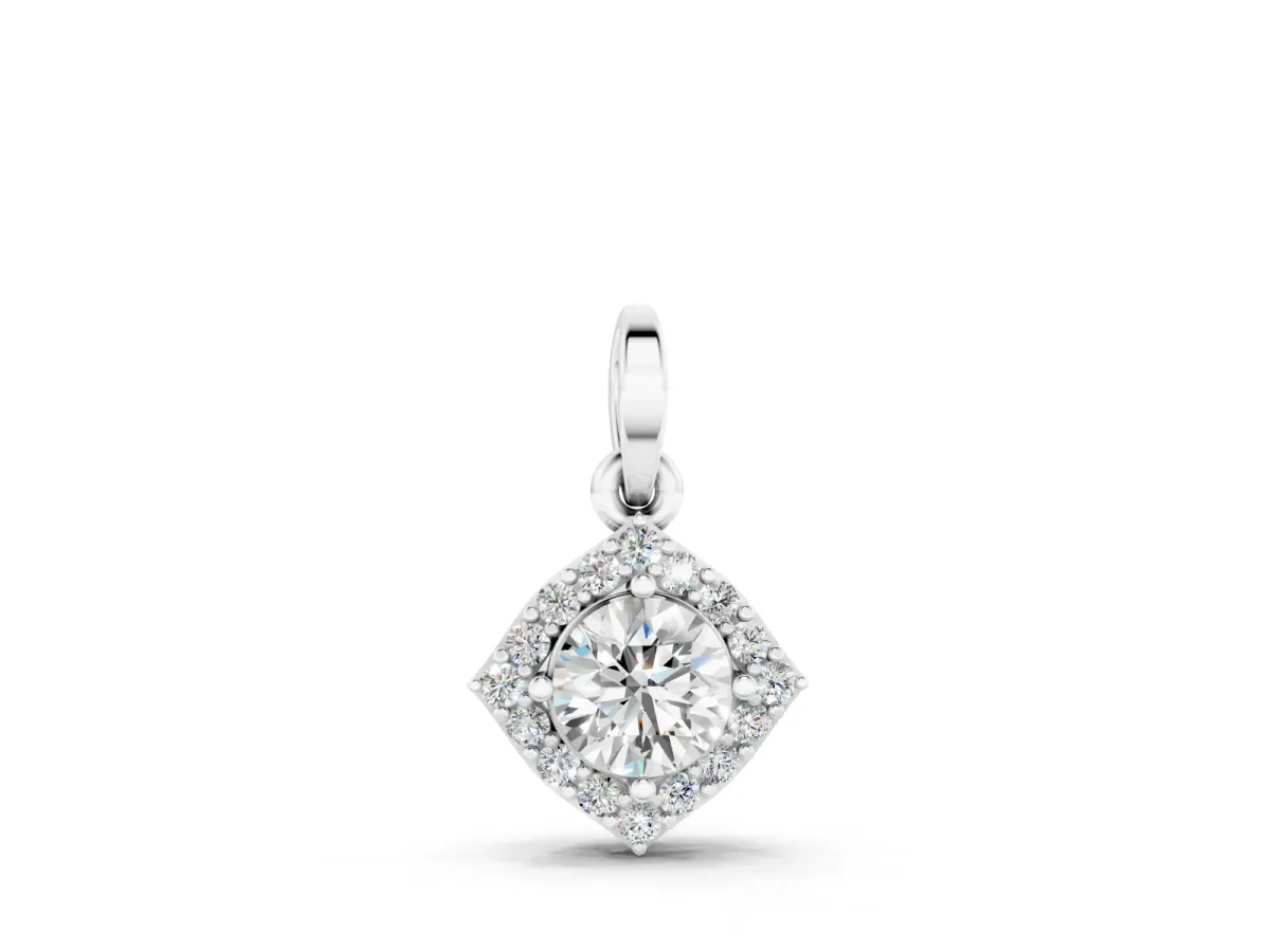 Round Halo Diamond Pendant Set in Silver with Classic Four-Prong Center