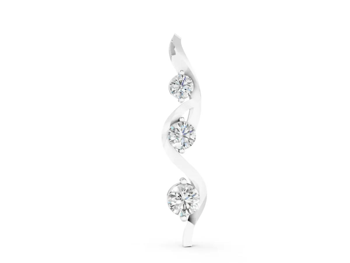 Three-Stone Round Diamond Swirl Pendant Set in White gold with Prong Setting
