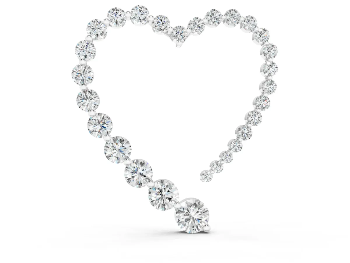 Round Diamond Heart Pendant Set in Silver with Prong-Set Outline
