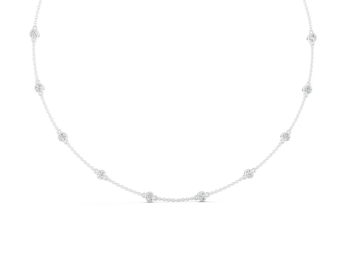 Round Diamond Station Necklace Set in Silver with Bezel-Set Stones