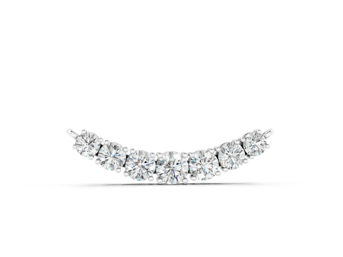 Round Brilliant Diamond Curved Bar Necklace Set in Silver with Prong Setting