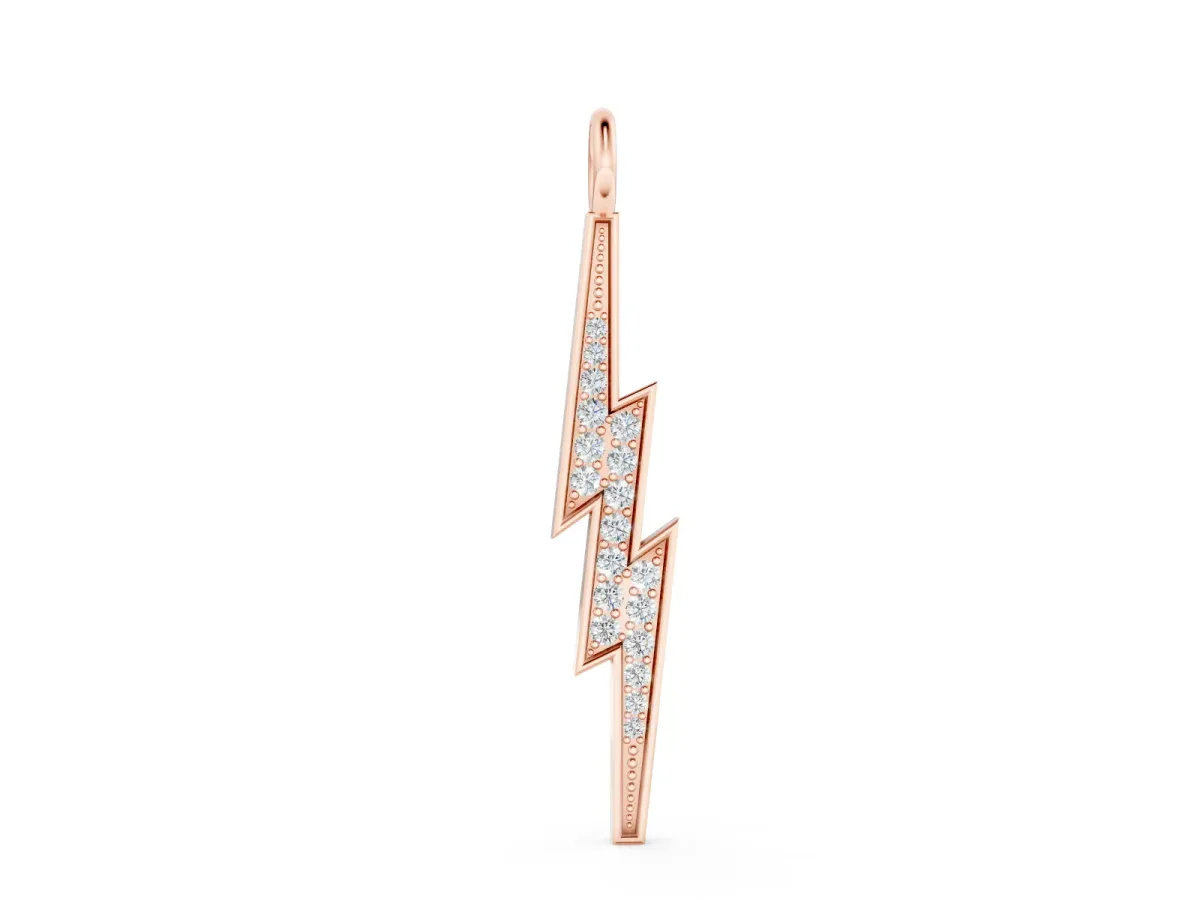 Pavé Lightning Bolt Pendant Set in Rose gold with Round Cut Stones