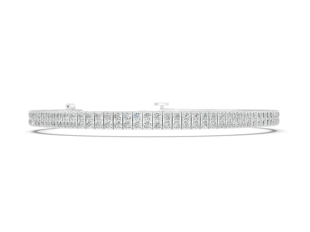 Round Diamond Three-Row Tennis Bracelet Set in Silver with Prong Setting