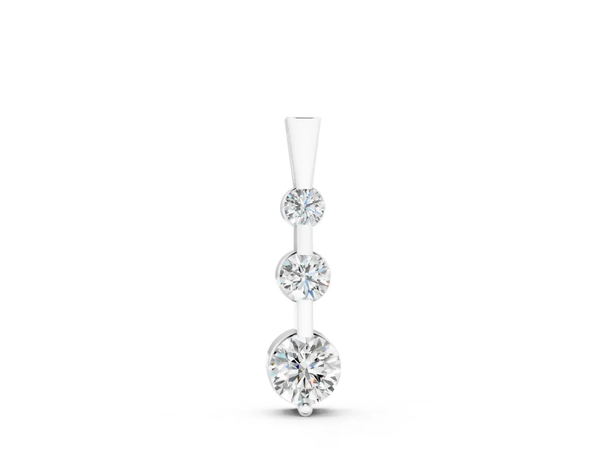 Three-Stone Round Diamond Linear Pendant Set in Silver with Prong Setting