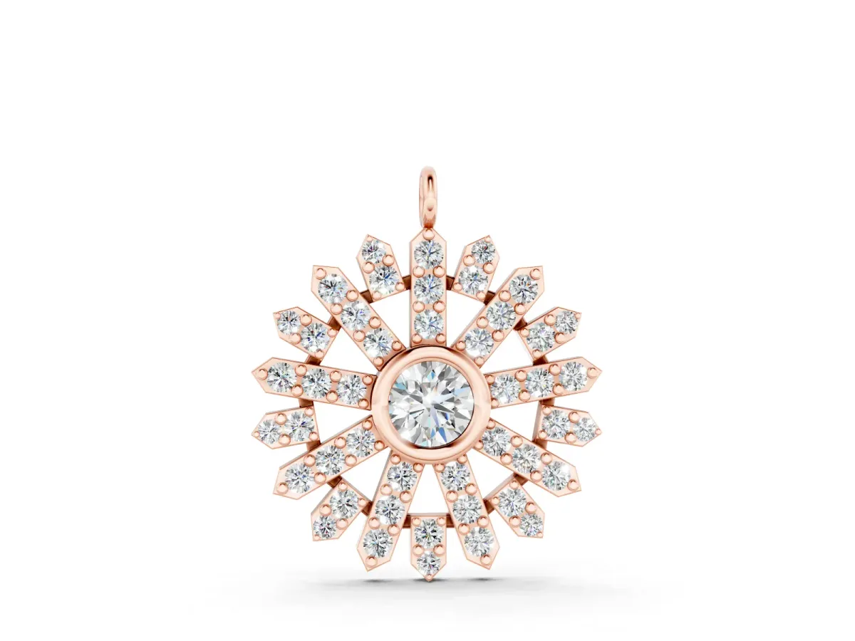 Round Diamond Snowflake Pendant Set in Rose gold with Pavé Setting