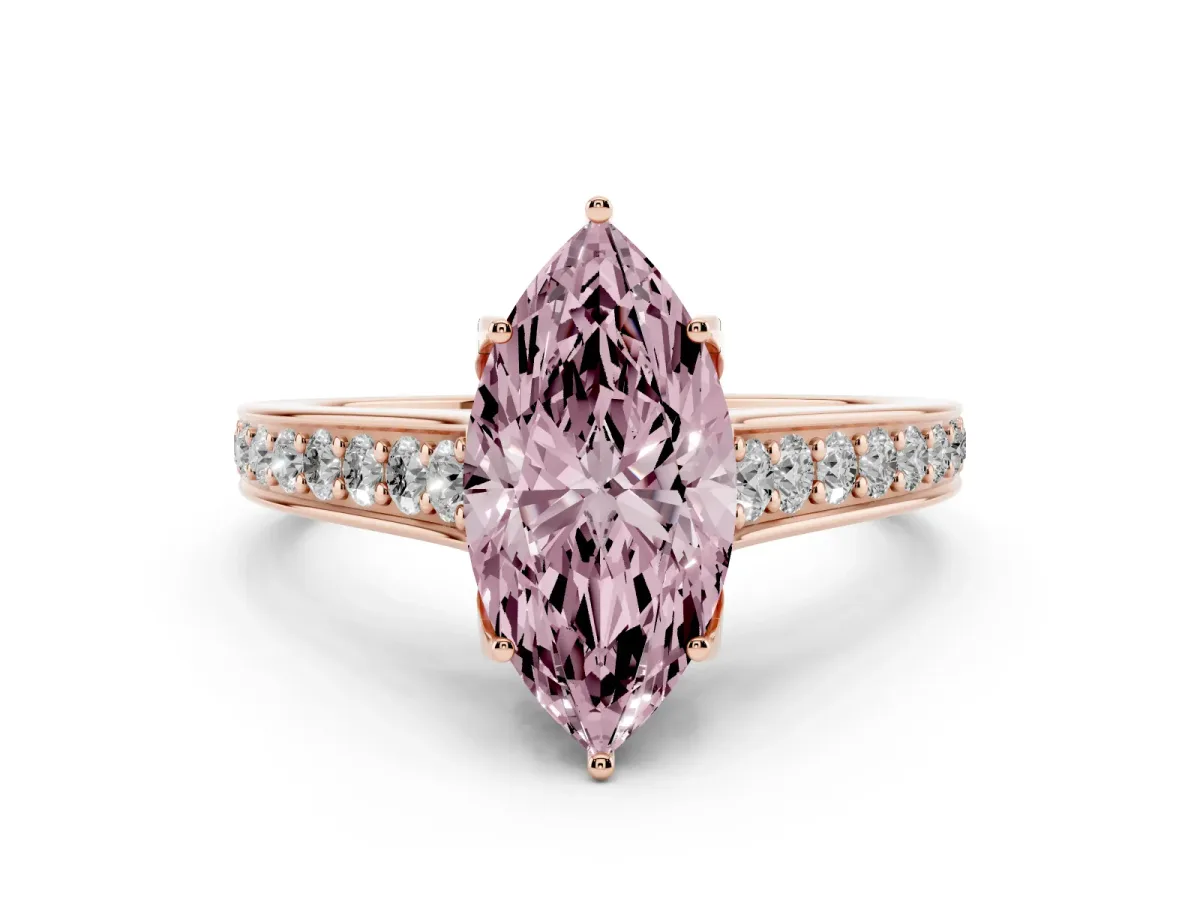 Fancy Pink Marquise Cut Diamond Solitaire Pavé Engagement Ring Set in Rose gold with Prong Setting