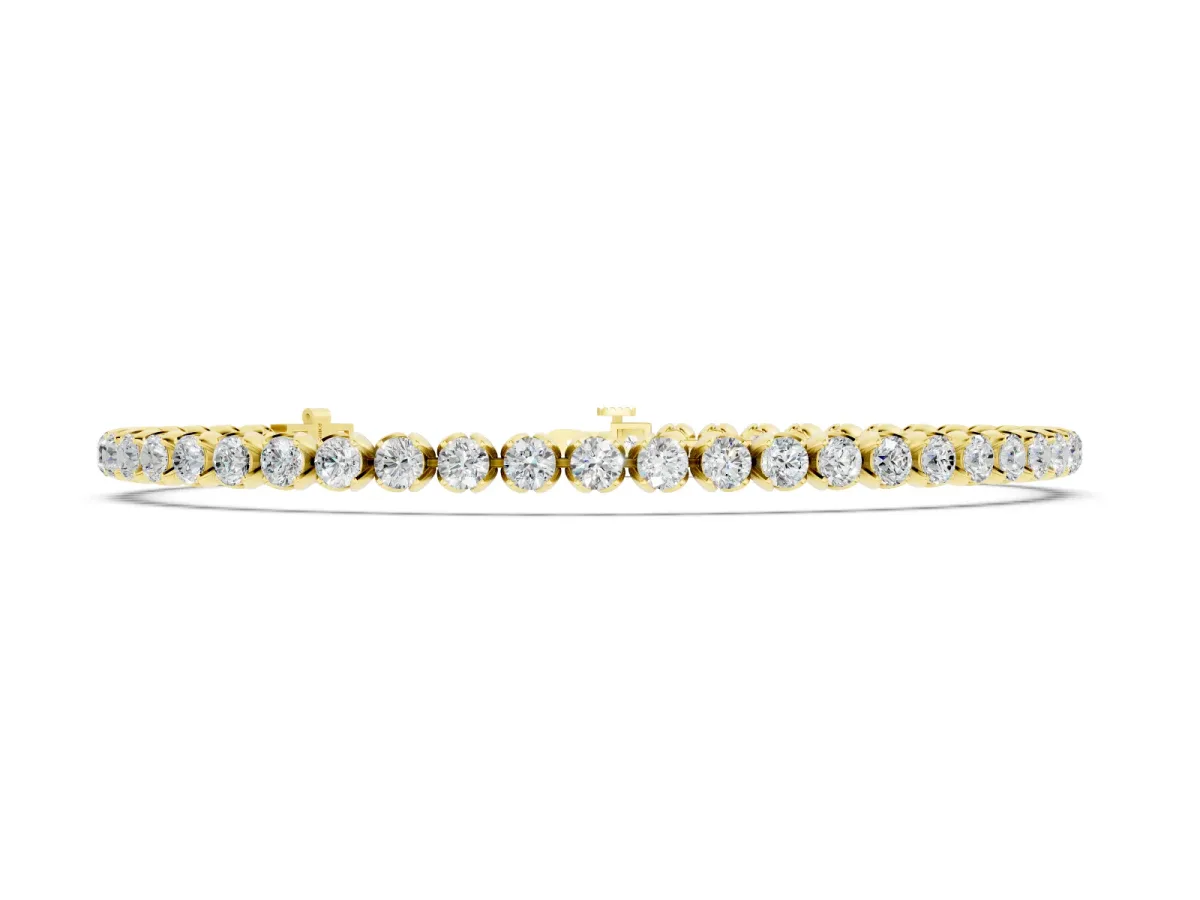 Round Cut Diamond Tennis Bracelet Set in Yellow gold with Claw Prong Setting