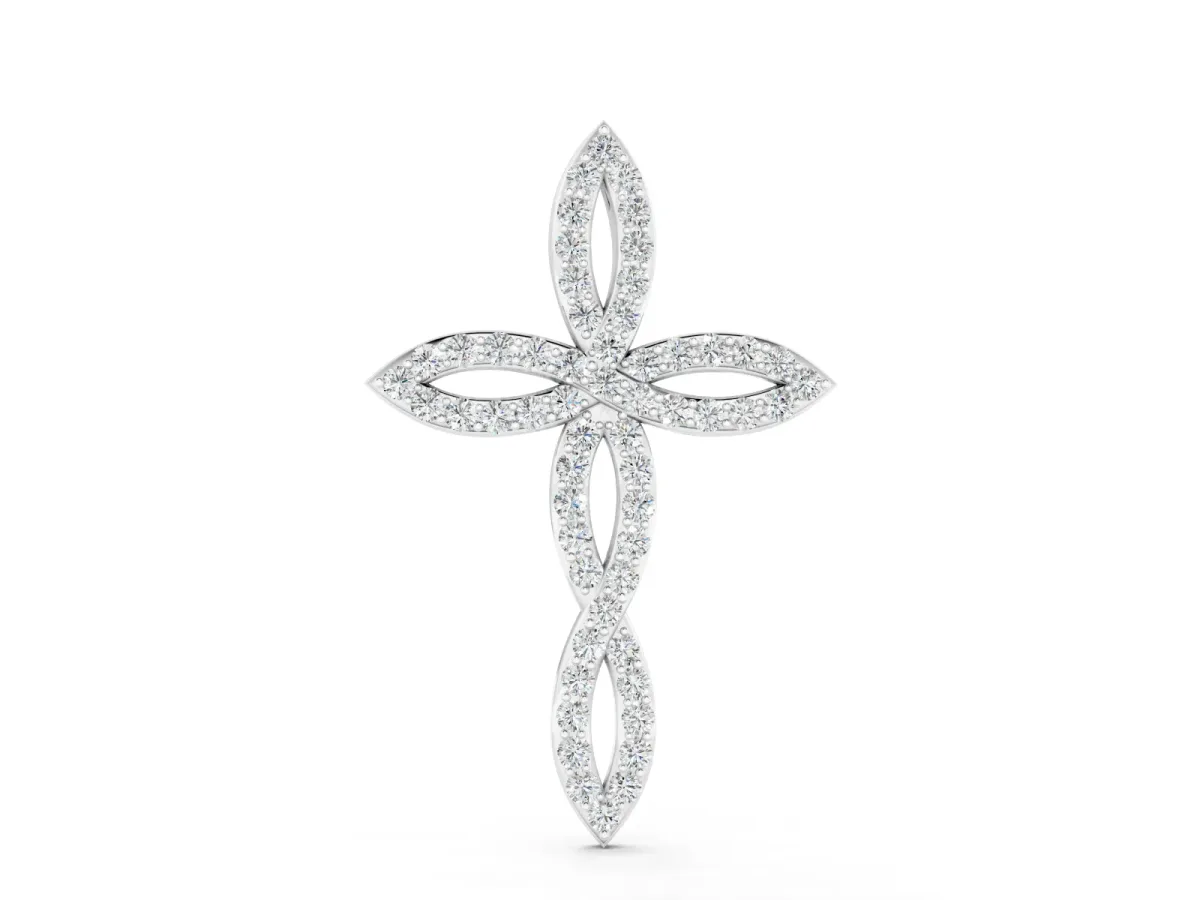 Marquise Diamond Pavé Cross Pendant Set in White gold with Tapered Arms