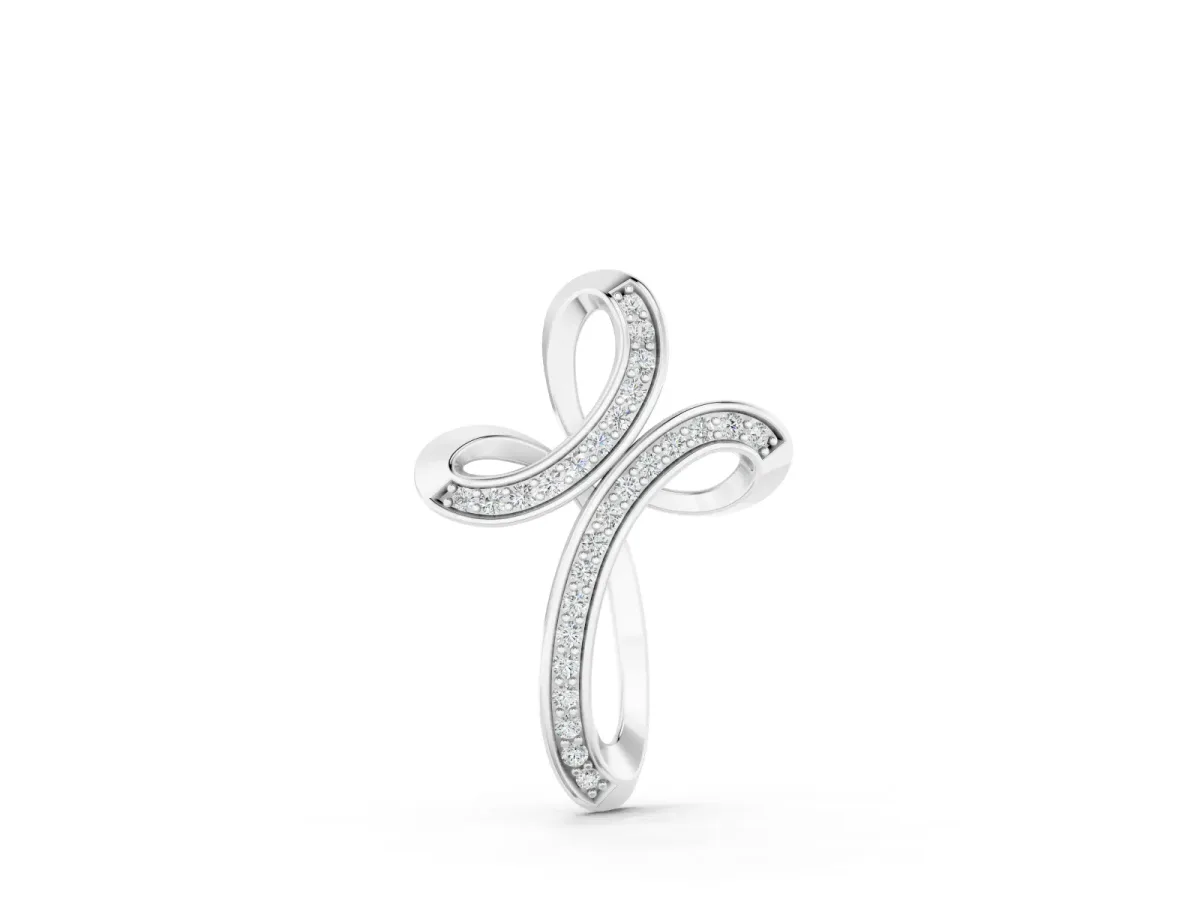 Pavé Round Diamond Looped Cross Pendant Set in White gold with Prong Setting