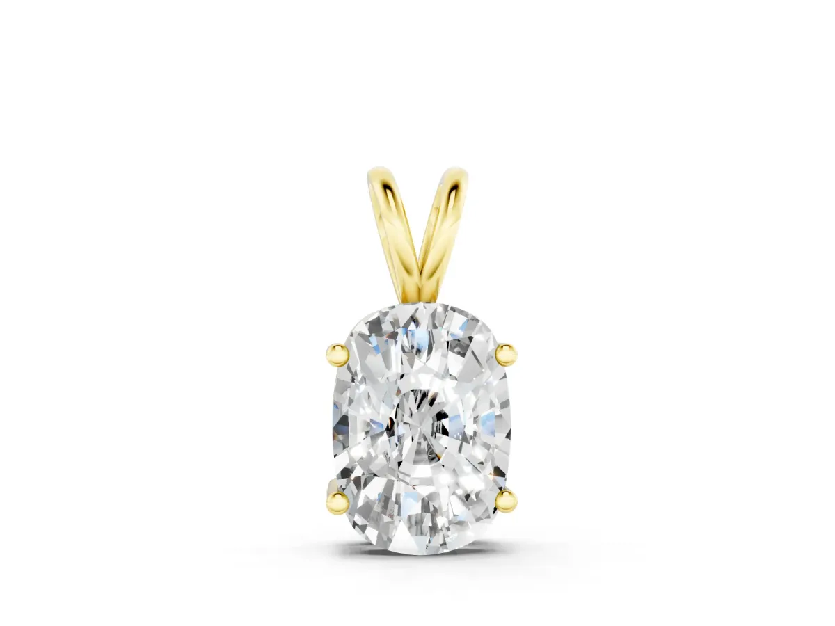 Old Mine Cushion Diamond Solitaire Pendant Set in Yellow gold with Four-Prong Setting
