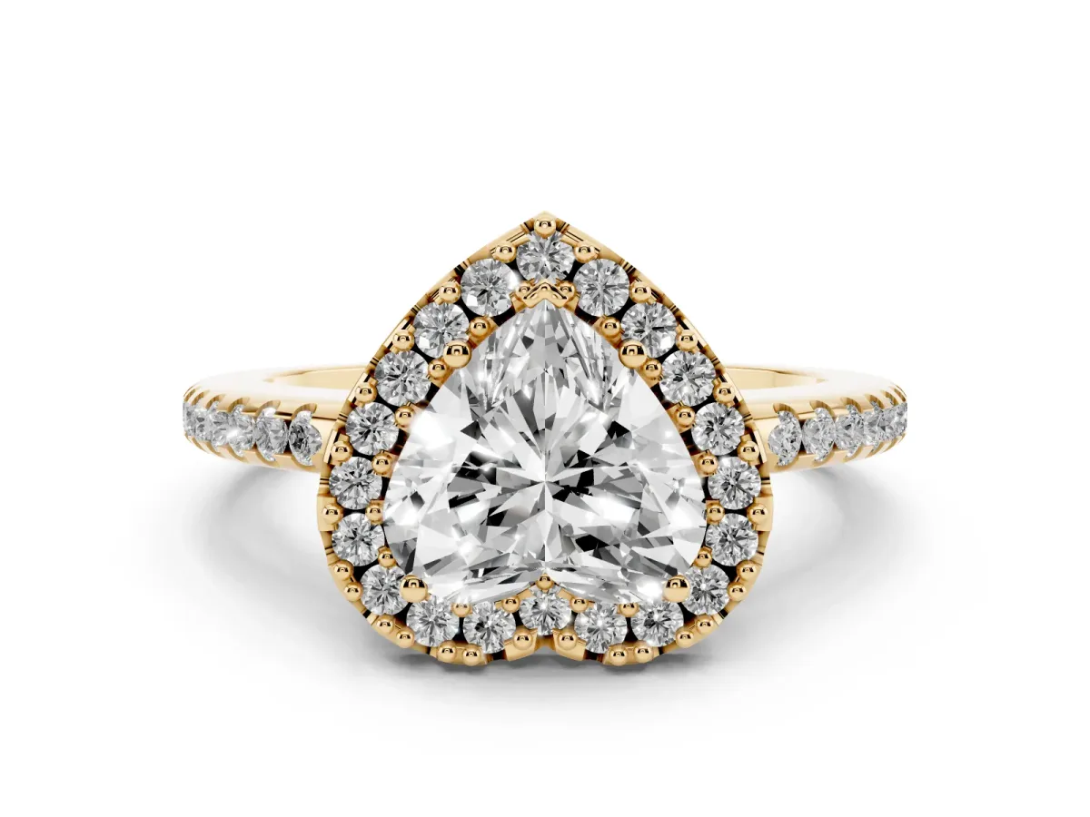 Heart Cut Diamond Pavé Halo Ring Set in Yellow gold with Prong Setting