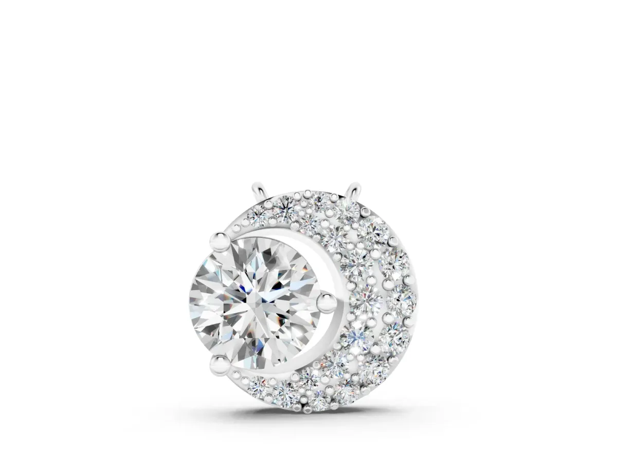 Round Prong-Set Diamond Pendant Set in White gold with Pavé Crescent