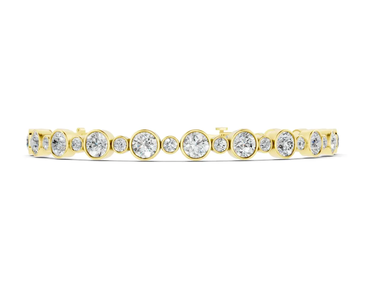 Round Diamond Bezel-Set Flexible Tennis Bracelet Set in Yellow gold with Box Clasp