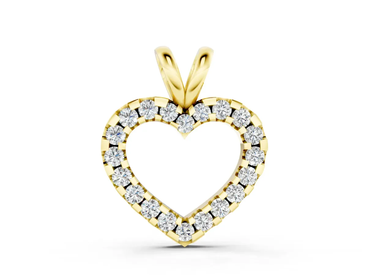 Round Diamond Heart Pendant Set in Yellow gold with Continuous Pavé Setting