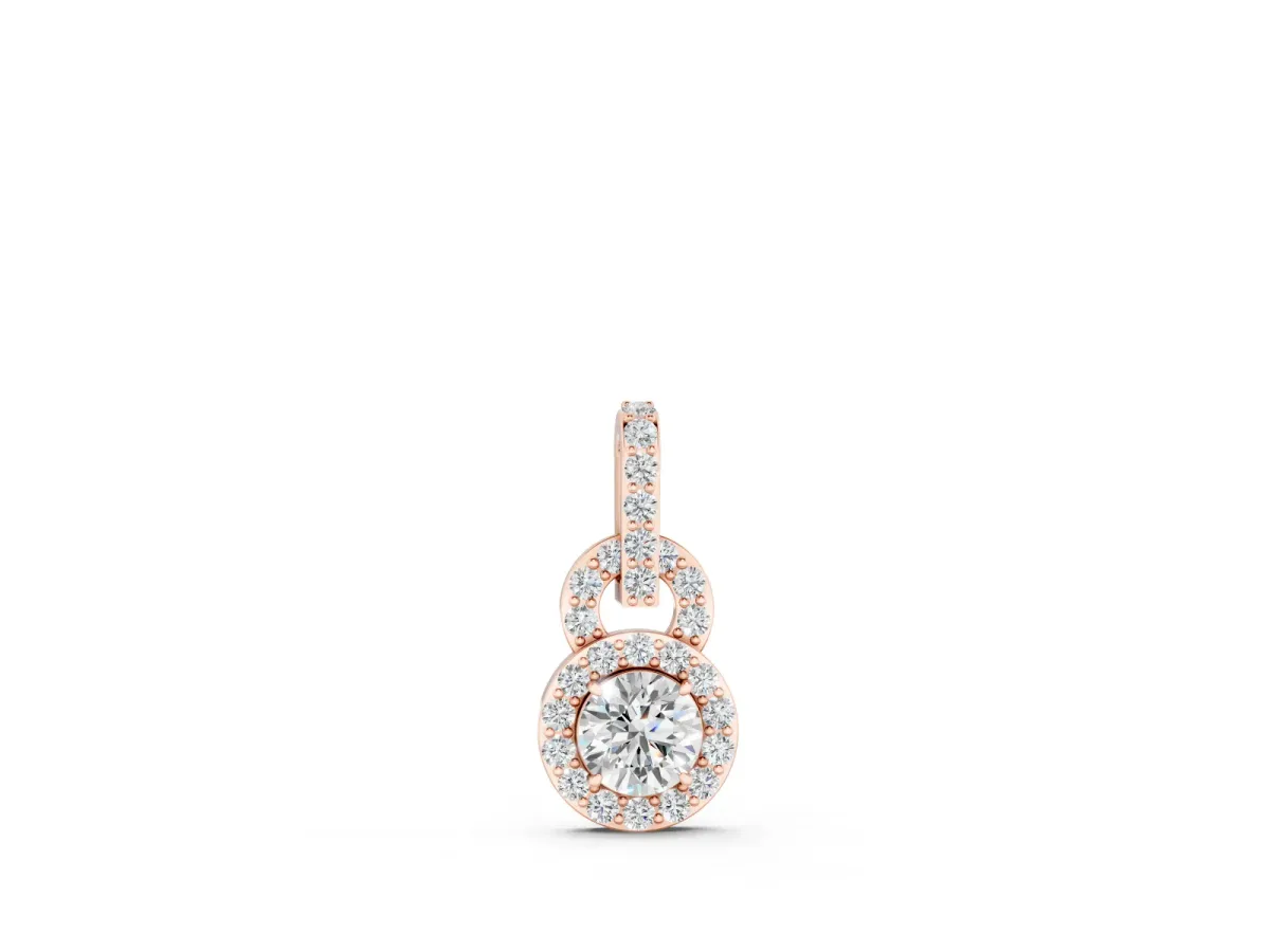Round Halo Diamond Pendant Set in Rose gold with Pavé-Set Halo