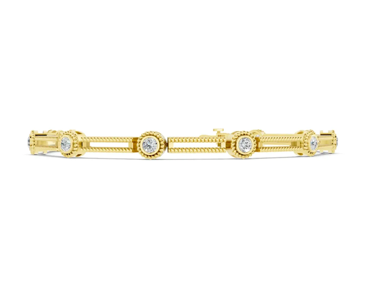 Round Diamond Bezel-Set Rope Chain Bracelet Set in Yellow gold