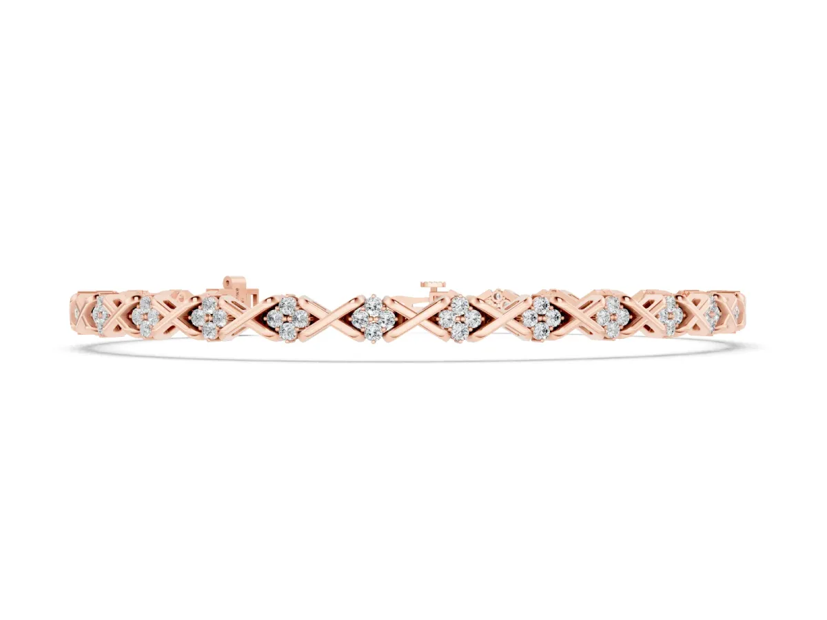 Round Diamond Prong-Set Tennis Bracelet Set in Rose gold with X-Link Band