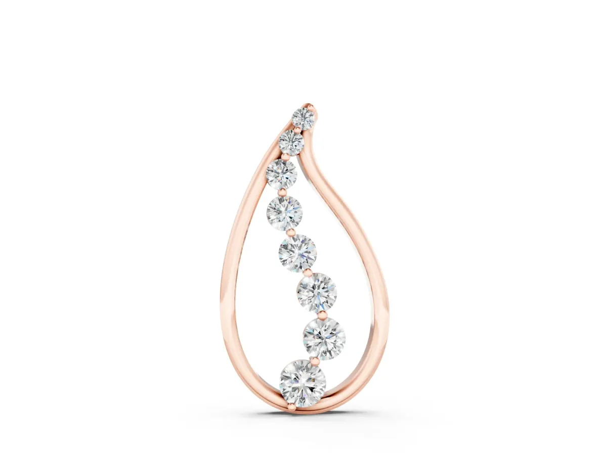 Round Diamond Teardrop Pendant Set in Rose gold with Prong-Set Curve