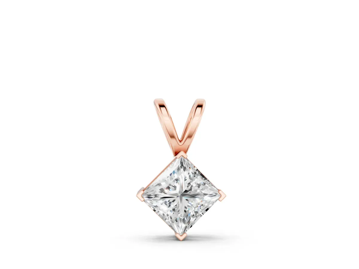 Princess Cut Pendant Set in Rose gold with Bezel Setting