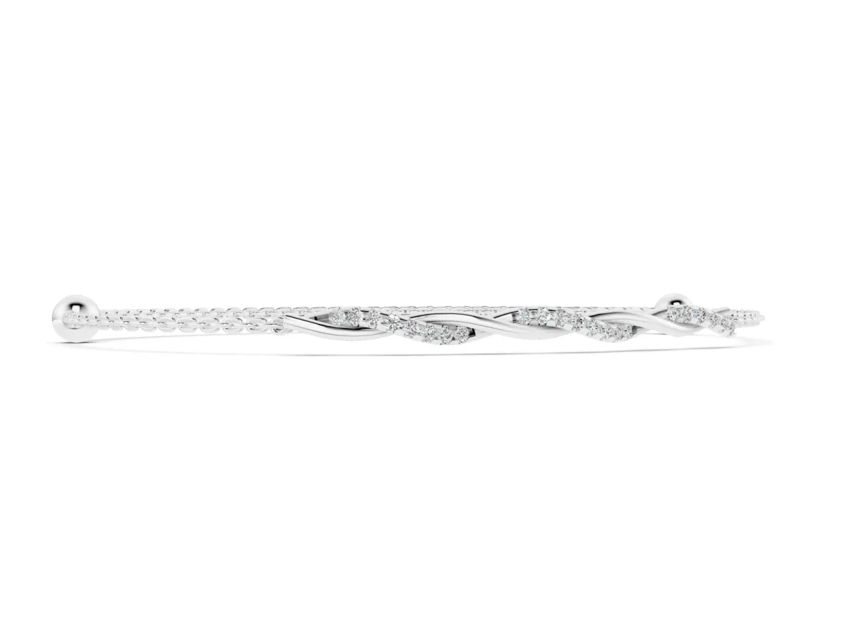 Round Cut Diamond Twisted Cable Chain Bracelet Set in Silver with Bezel Setting