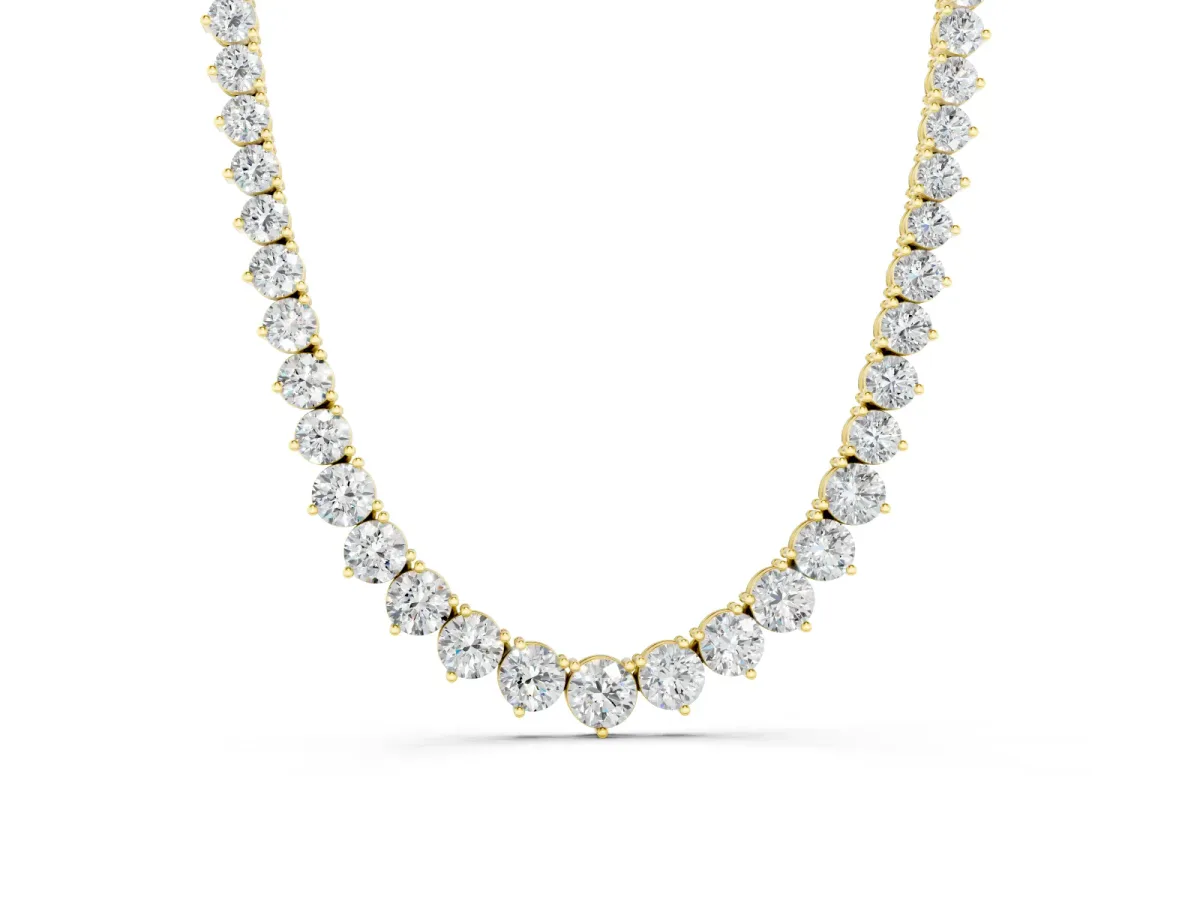 Round Diamond Tennis Necklace Set in Yellow gold with Three-Prong Setting