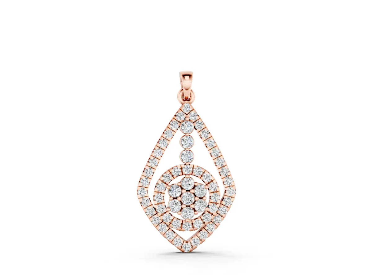 Pear-Shape Diamond Halo Pendant Set in Rose gold with Pavé Frame and Cluster Center