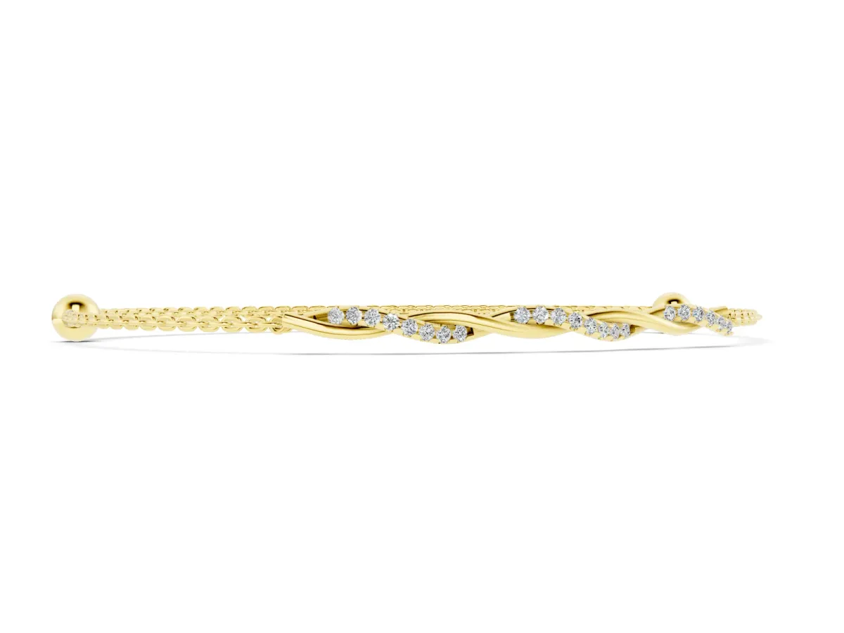 Round Cut Diamond Twisted Cable Chain Bracelet Set in Yellow gold with Bezel Setting